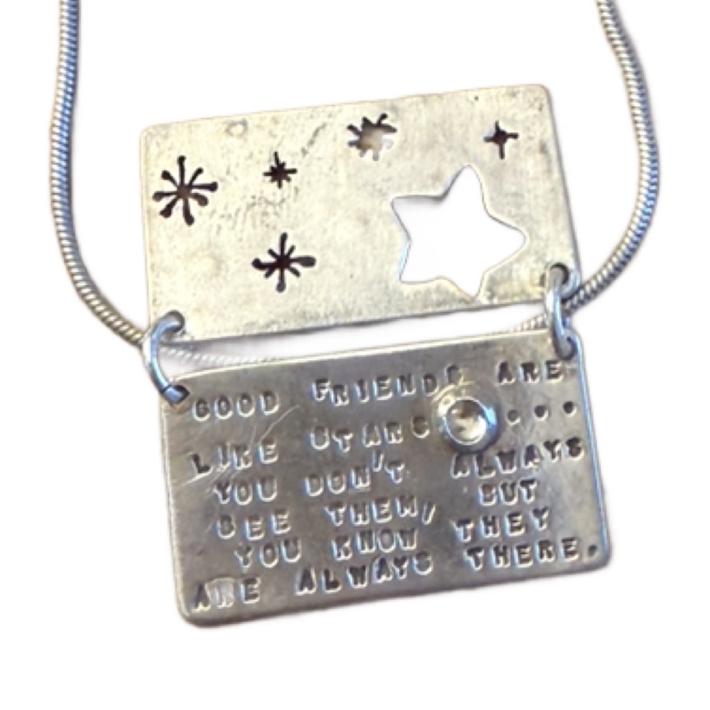 Sterling Silver Friends Starry Night Necklace with Quote - Picture 8 of 8